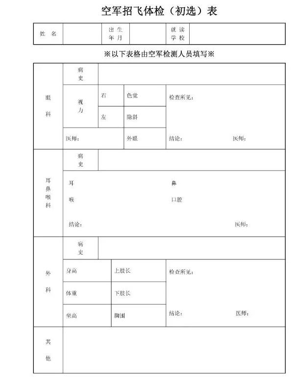 福建省2018年空軍招飛進(jìn)校宣傳、初選檢測安排