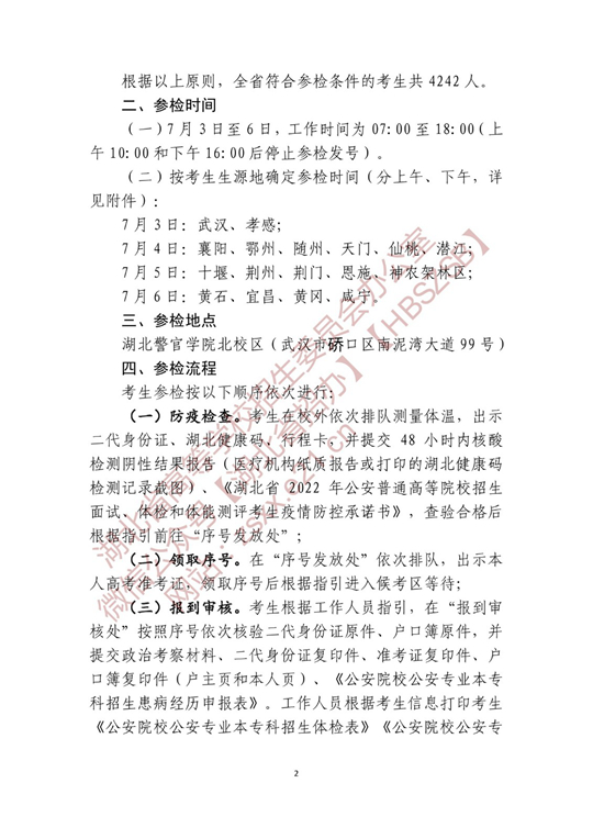 湖北省2022年公安普通高等院校公安專(zhuān)業(yè)招生確定參加體檢、面試和體能測(cè)評(píng) 人員名單有關(guān)事項(xiàng)公告