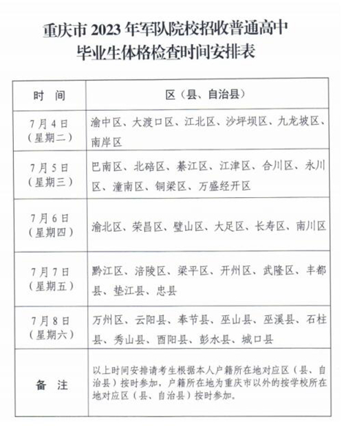 重慶市2023年軍校招生有關(guān)事項(xiàng)的通知
