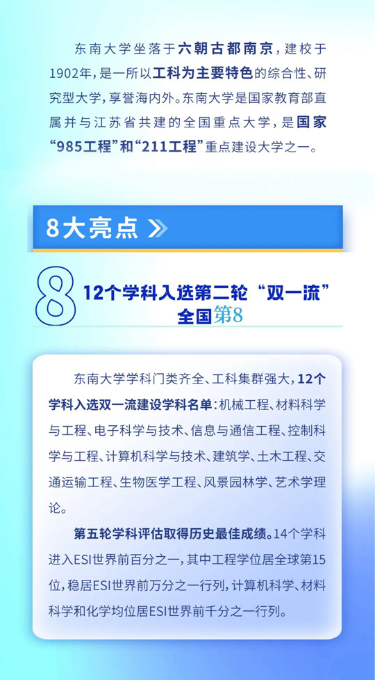 東南大學2023年本科招生8大亮點