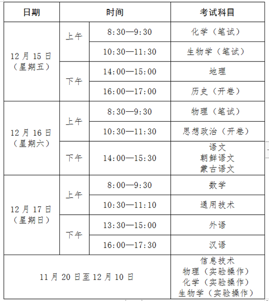 2023年下半年吉林省普通高中學(xué)業(yè)水平合格性考試日程表