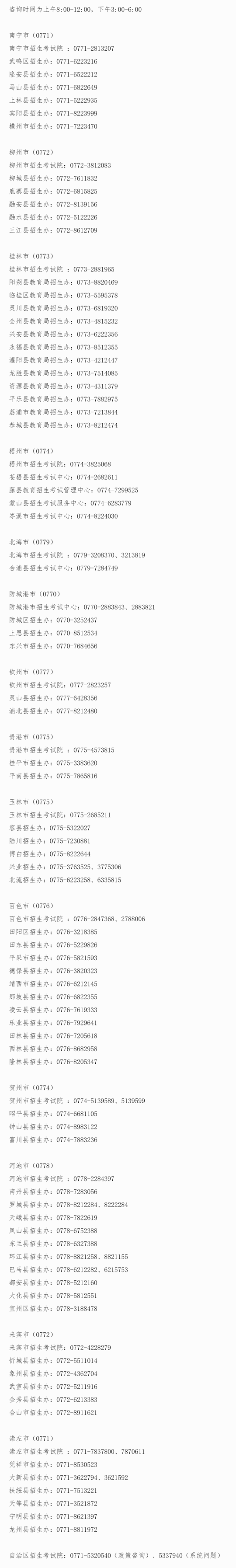 廣西：2025年高考報(bào)名期間咨詢電話
