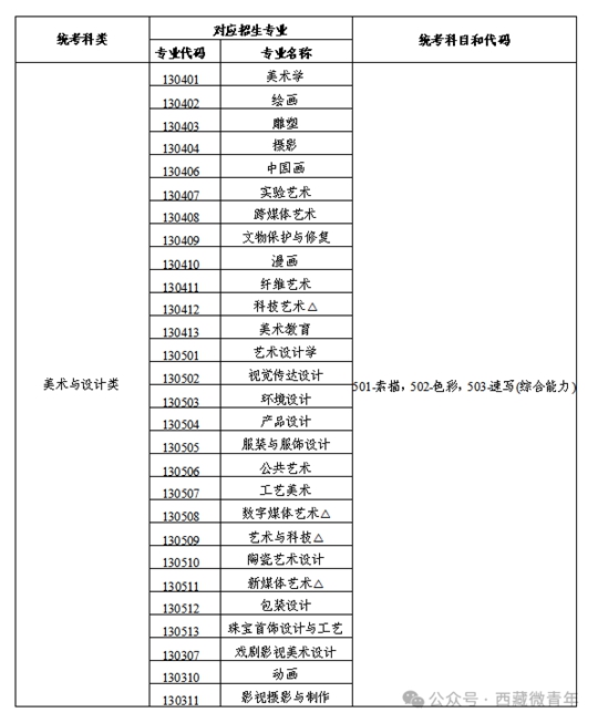 西藏自治區(qū)2025年普通高等學(xué)校招生藝術(shù)類（美術(shù)與設(shè)計(jì)類）專業(yè)報考簡介