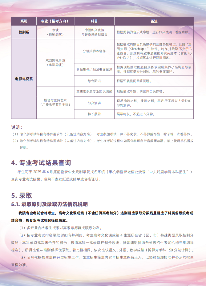 中央戲劇學(xué)院2025年本科招生專業(yè)考試簡章