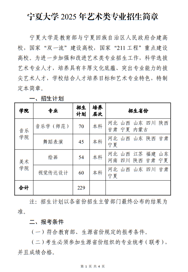 寧夏大學(xué)2025年藝術(shù)類(lèi)專(zhuān)業(yè)招生簡(jiǎn)章