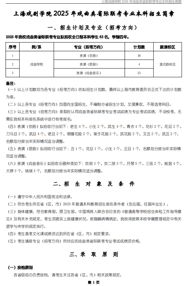 上海戲劇學(xué)院2025年戲曲類省際聯(lián)考專業(yè)本科招生簡(jiǎn)章