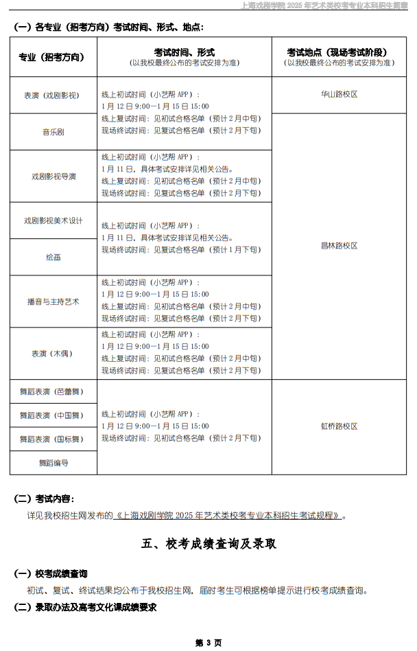 上海戲劇學(xué)院2025年藝術(shù)類校考專業(yè)本科招生簡章