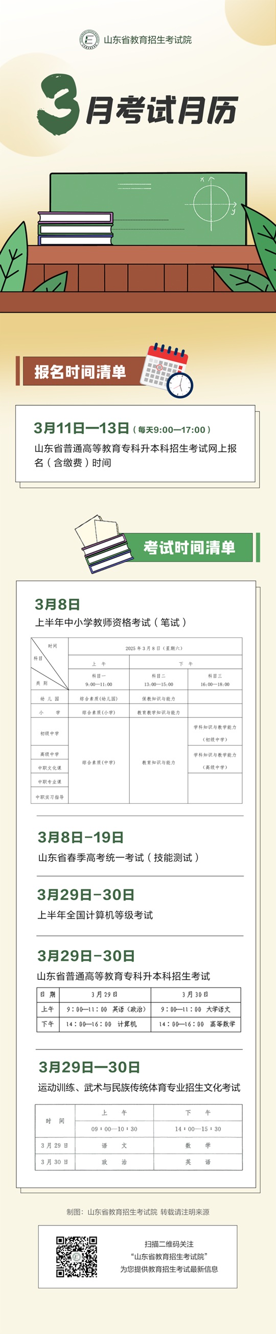 2025年3月山東教育考試月歷