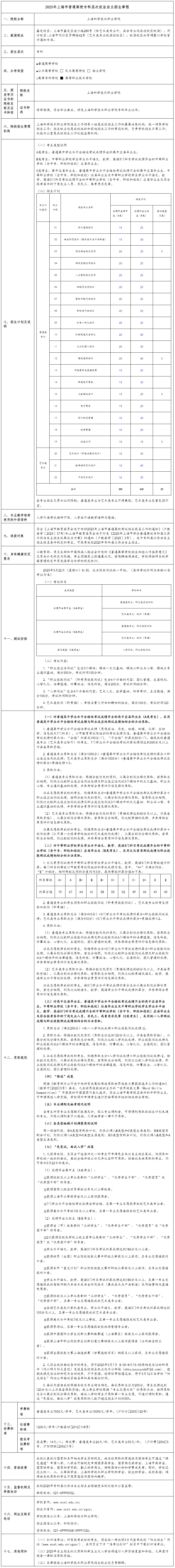 2025年上?？茖W技術(shù)職業(yè)學院自主招生章程