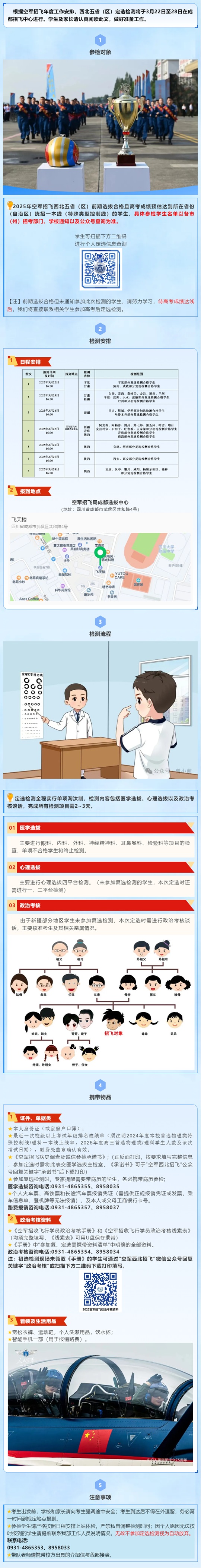2025年空軍招飛西北五?。▍^(qū)）定選檢測安排