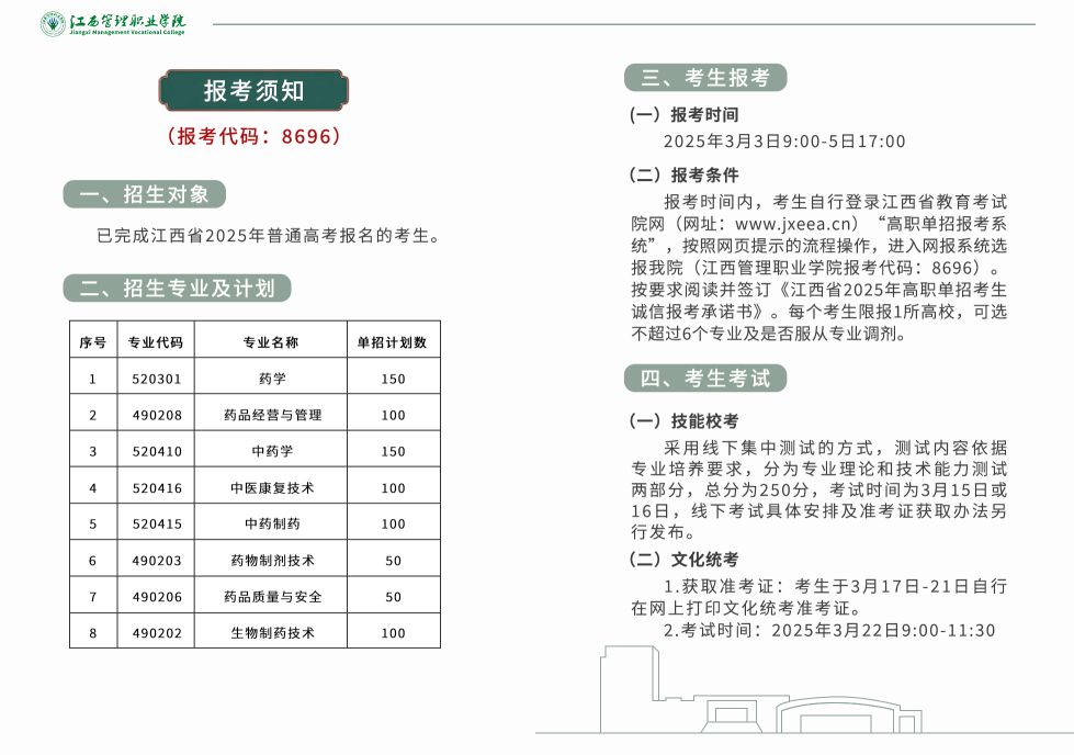 江西管理職業(yè)學院2025年高職單獨招生簡章