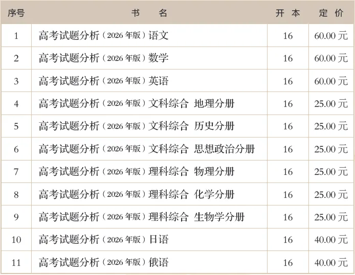 高考備考 “官方指南” 《高考試題分析（2026年版）》開啟訂購啦！